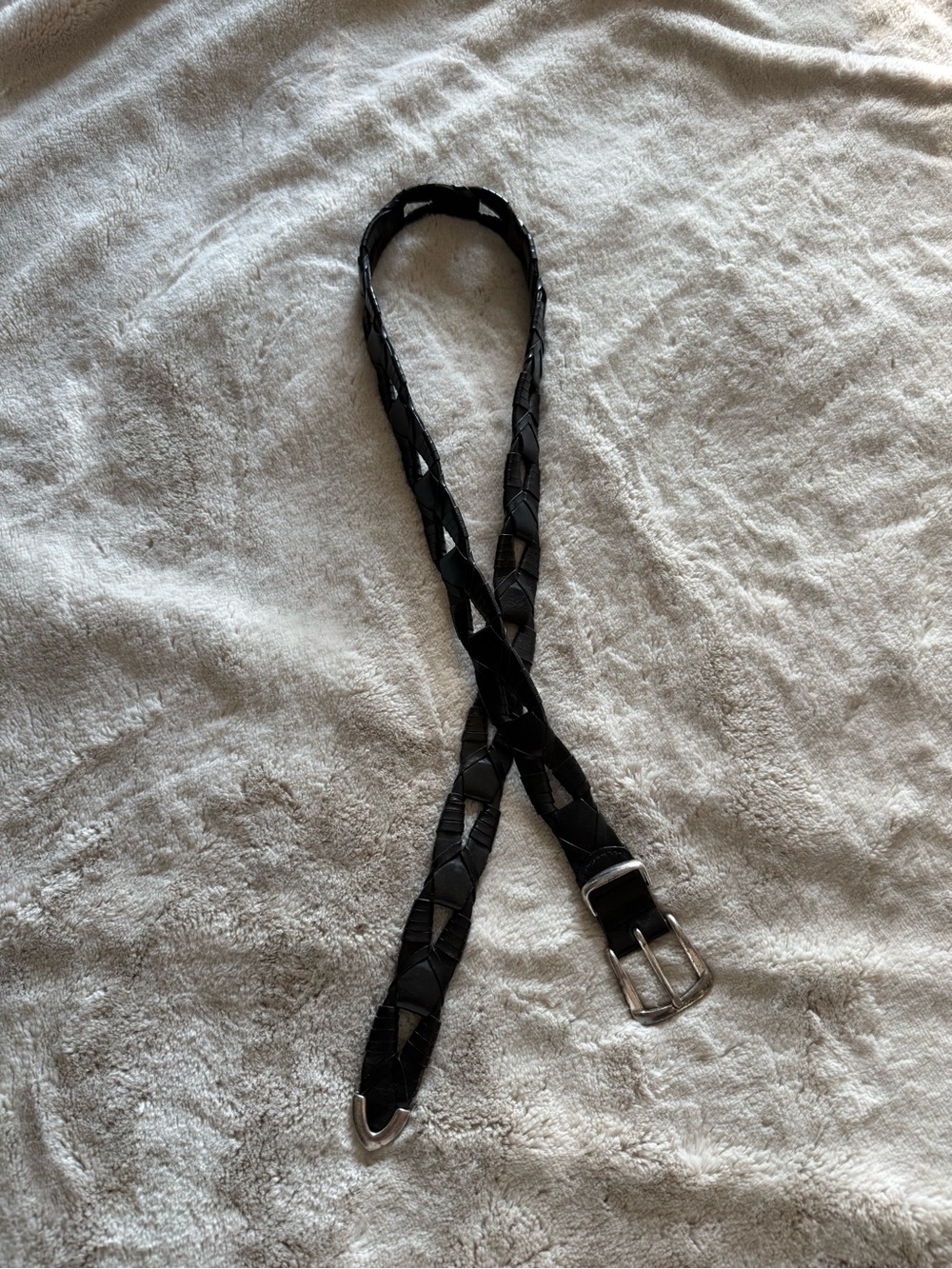 Fossil Black Braided Leather Belt with brass silver plated Buckle 38